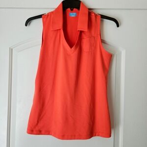 PGA Tour Tank Top Womens M Coral Golf‎ Tennis Preppy Collared Polo Sleeveless